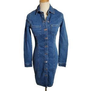 Topshop Denim Long Sleeve Dress